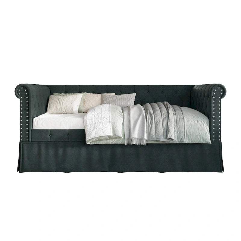 Lit de repos double en lin avec tiroir gigogne