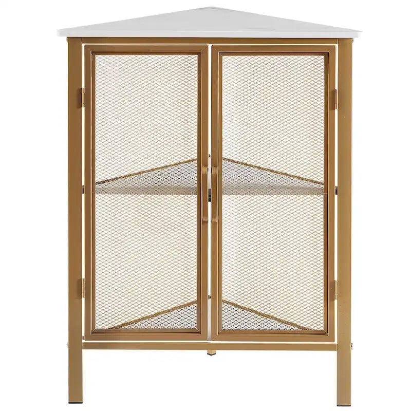 Table d'angle triangulaire industrielle avec double porte et étagère de rangement à 3 niveaux