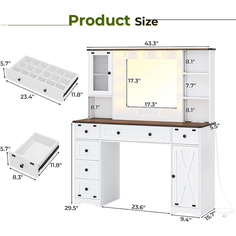 Bureau avec de grands miroirs et des ampoules lumineuses