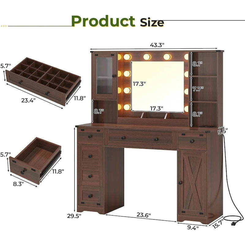 Bureau avec de grands miroirs et des ampoules lumineuses