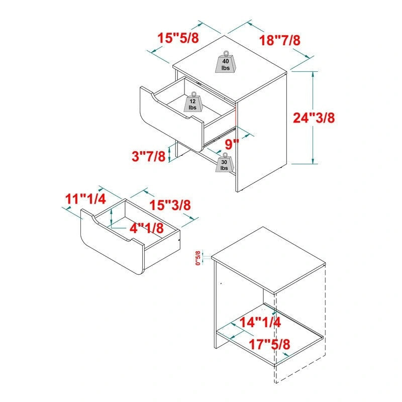 Table de chevet minimaliste moderne avec 1 tiroir et casier de rangement