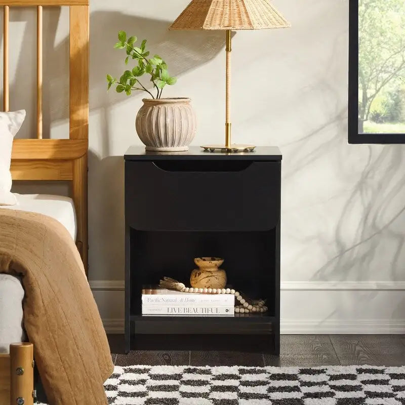Table de chevet minimaliste moderne avec 1 tiroir et casier de rangement