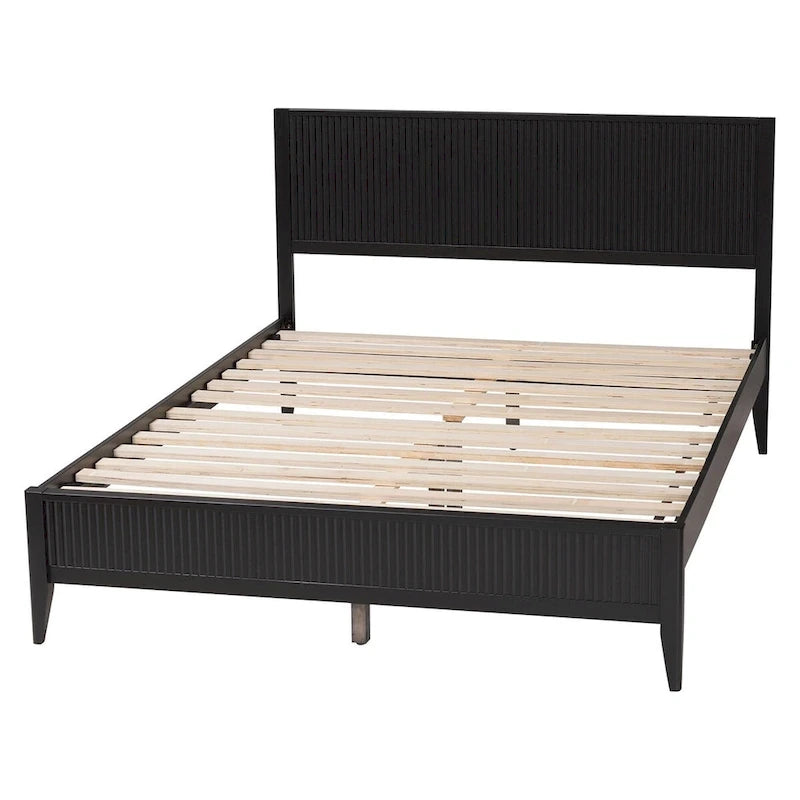 Lit plateforme cannelé en bois de style Mid-Century