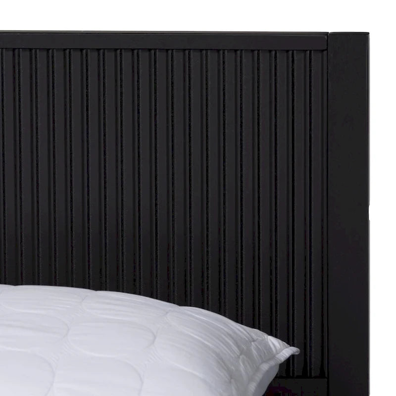 Lit plateforme cannelé en bois de style Mid-Century