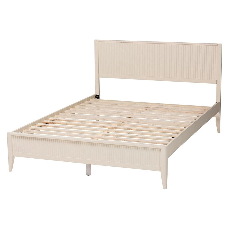 Lit plateforme cannelé en bois de style Mid-Century