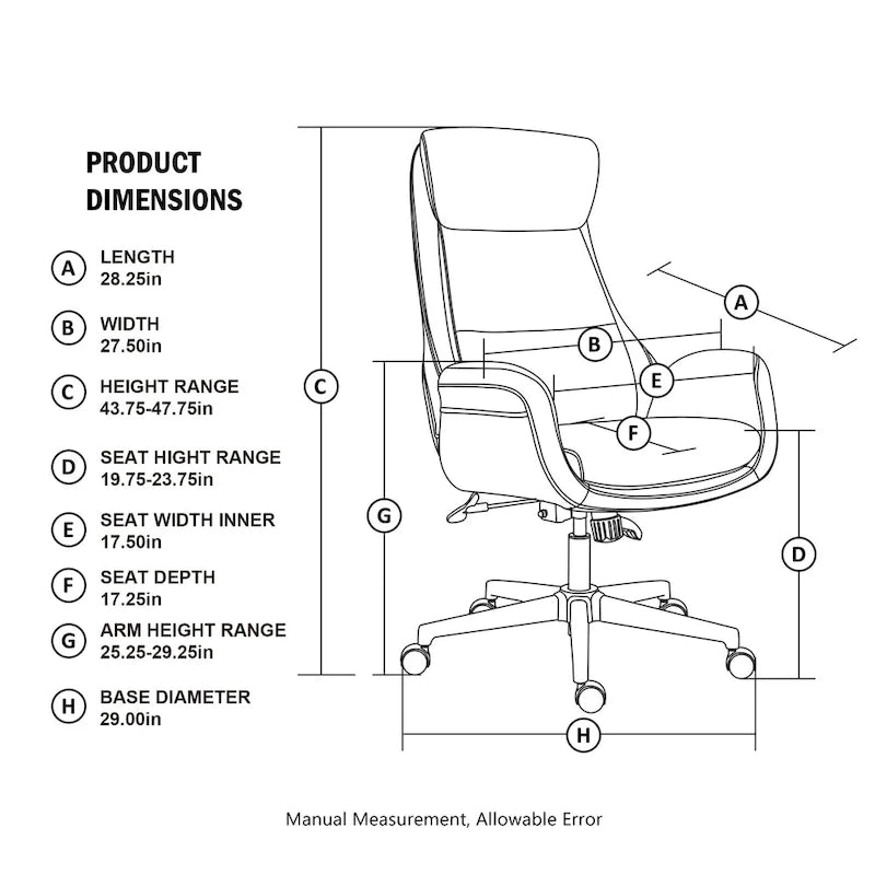 Fauteuil de bureau de direction moderne en similicuir à dossier haut et réglable avec pivotement